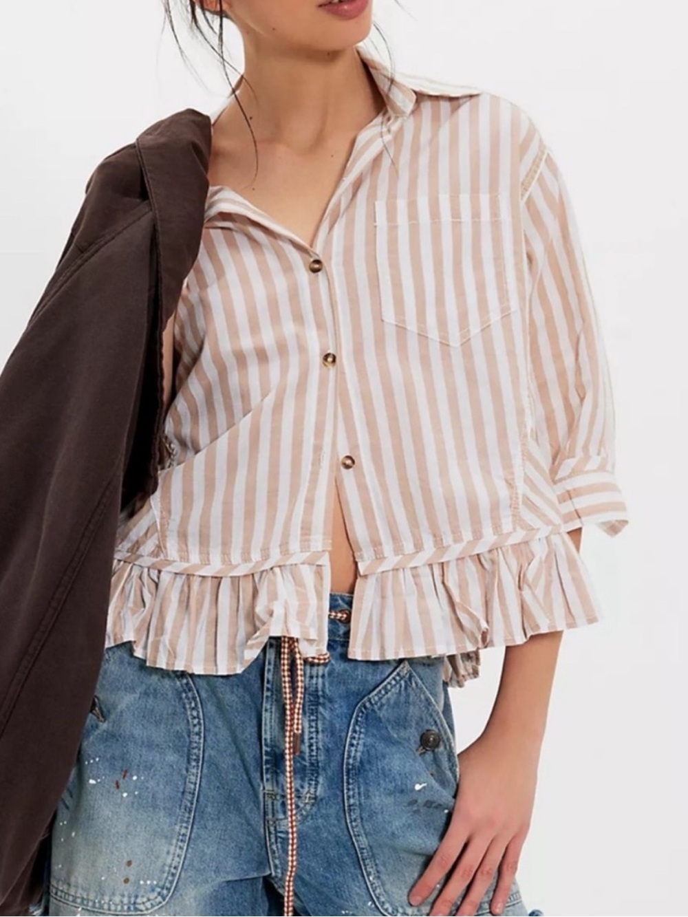 We The Free Bailey Stripe Shirt - Tan & White